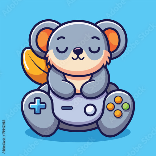 Cute cartoon koala bear playing video games with a game controller