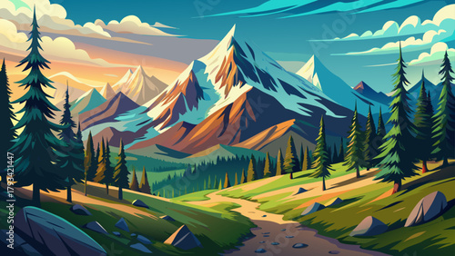 Very beautiful landscape with trees surrounding Trapper Peak in the Bitterroot Mountains near Darby, Montana, USA, showcasing pristine wilderness, alpine slopes, and serene natural scenery under a 