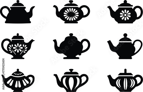 Teapot Icon Set  Classic and Modern Tea Kettle Silhouette Collection Teapot and Teacup Icons  Kitchen, Café, and Beverage Vector Set