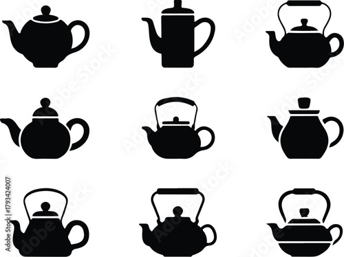 Teapot Icon Set  Classic and Modern Tea Kettle Silhouette Collection Teapot and Teacup Icons  Kitchen, Café, and Beverage Vector Set