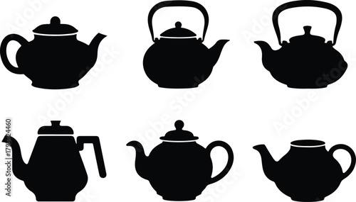 Teapot Icon Set  Classic and Modern Tea Kettle Silhouette Collection Teapot and Teacup Icons  Kitchen, Café, and Beverage Vector Set