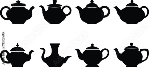 Teapot Icon Set  Classic and Modern Tea Kettle Silhouette Collection Teapot and Teacup Icons  Kitchen, Café, and Beverage Vector Set