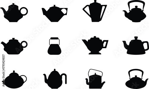 Teapot Icon Set  Classic and Modern Tea Kettle Silhouette Collection Teapot and Teacup Icons  Kitchen, Café, and Beverage Vector Set