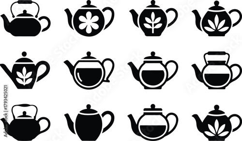 Teapot Icon Set  Classic and Modern Tea Kettle Silhouette Collection Teapot and Teacup Icons  Kitchen, Café, and Beverage Vector Set