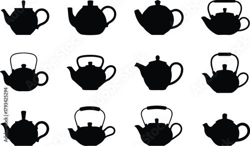 Teapot Icon Set  Classic and Modern Tea Kettle Silhouette Collection Teapot and Teacup Icons  Kitchen, Café, and Beverage Vector Set
