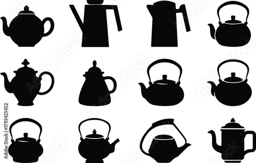 Teapot Icon Set  Classic and Modern Tea Kettle Silhouette Collection Teapot and Teacup Icons  Kitchen, Café, and Beverage Vector Set