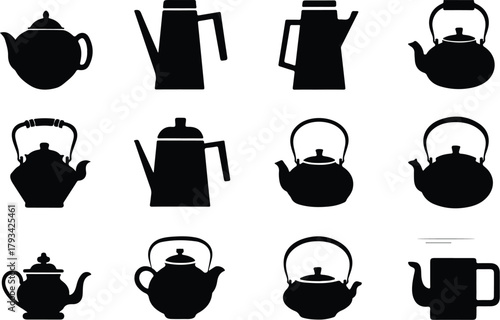 Teapot Icon Set  Classic and Modern Tea Kettle Silhouette Collection Teapot and Teacup Icons  Kitchen, Café, and Beverage Vector Set