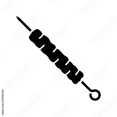 Shashlik on a skewer icon. Black silhouette. Side view. Vector simple flat graphic illustration. Isolated object on a white background.