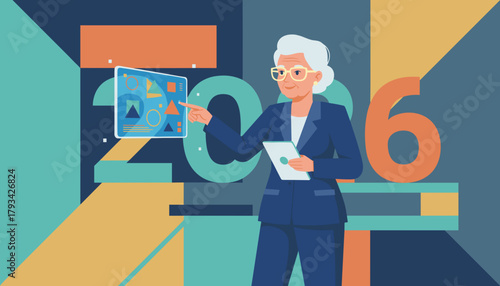 Senior executive reviewing 2026 financial data on a futuristic screen Corporate strategy