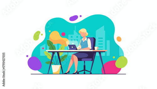 Professional woman using tablet at a modern desk remote work business and technology concept