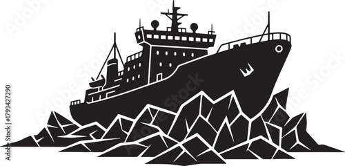 Icebreaker Ship Navigating Through Ice Floes