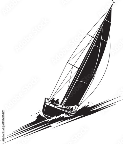 Silhouette of a Sailboat Racing on Water