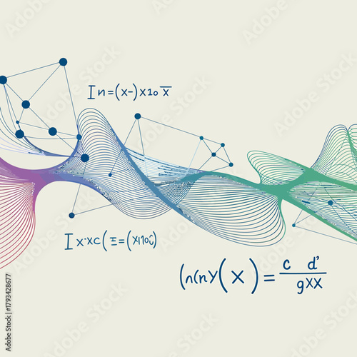Abstract geometric lines and mathematical equations in vibrant rgb colors