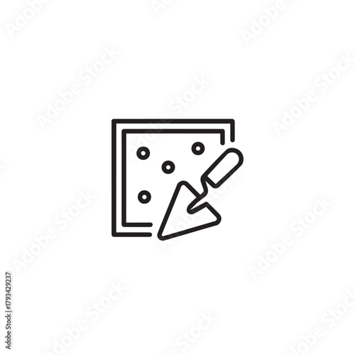 Simple black line art icon of a trowel spreading material on a surface