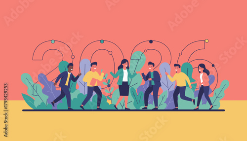 Diverse business team moving forward into 2026 Progress partnership and corporate growth concept