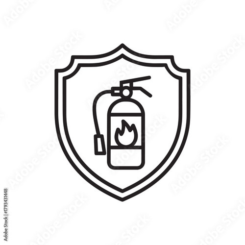 Fire extinguisher inside a shield emblem, symbolizing safety and protection