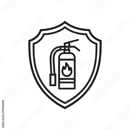 Fire extinguisher inside a shield icon