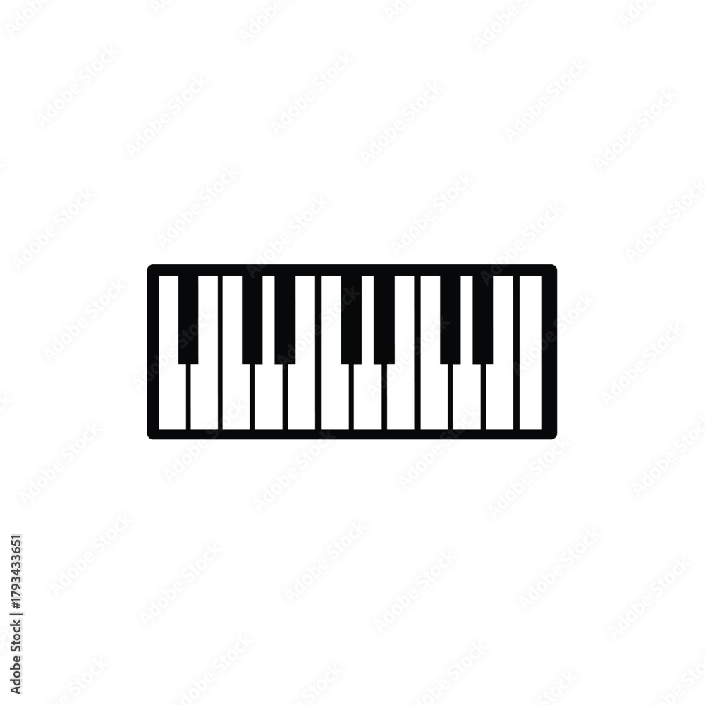 Fototapeta premium Vector silhouette of a piano or keyboard section, symbolizing music, composition, performance, audio technology, and entertainment.