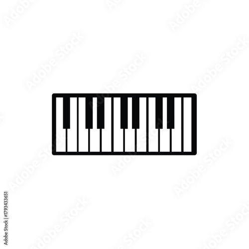 Vector silhouette of a piano or keyboard section, symbolizing music, composition, performance, audio technology, and entertainment.