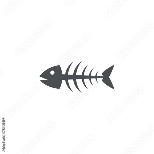 Vector illustration of a simple fish skeleton or fishbone, symbolizing food waste, anatomy, ocean life, and fossil remnants.