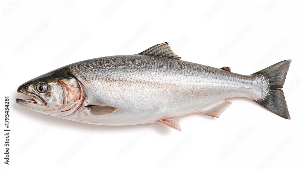 Fototapeta premium Fresh fish with scales and fins on a white background