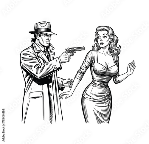 Detective and Woman in Noir Scene