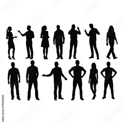 Collection of diverse human silhouettes in various casual poses shown