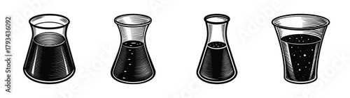 Illustration of laboratory glassware including test tubes and beakers for science research