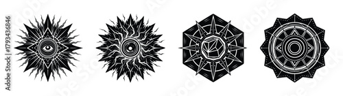 Collection of mystical eye symbols and geometric shapes for occult and esoteric designs