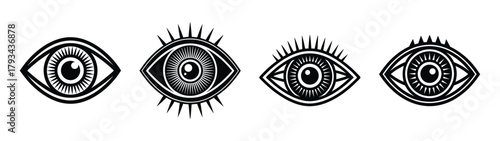 Eye vector graphic set mystical occult symbols esoteric design elements vision seeing eye tattoo art drawing