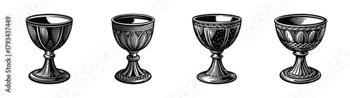 Vintage champagne glasses drawing engraved style antique drinkware illustration decorative stemware set design