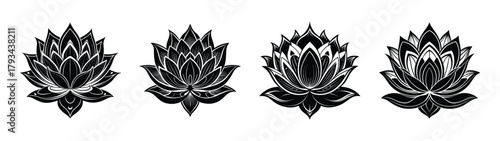 Black and white lotus flower vector art design elements for tattoo and floral decoration concept