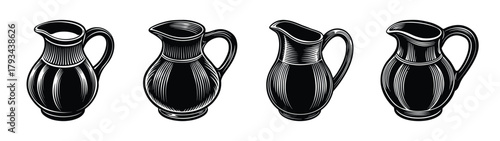 Vintage pitcher illustration set black and white antique jug drawing decorative drinkware design art
