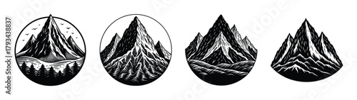 Mountain range landscape artwork drawing vector illustration nature peak scenic design art print black and white