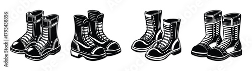 Black and white vector illustration of knee high boots footwear fashion style for women and men wear