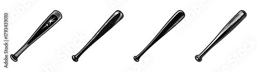 Collection of baseball bats vector illustration for sports equipment and game design projects use