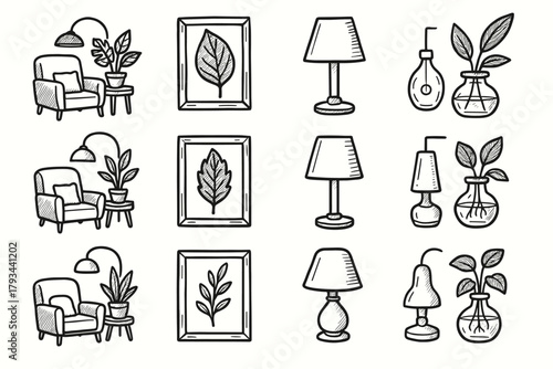 Plant vector lamp nook glass pot framed home icon cozy leaf