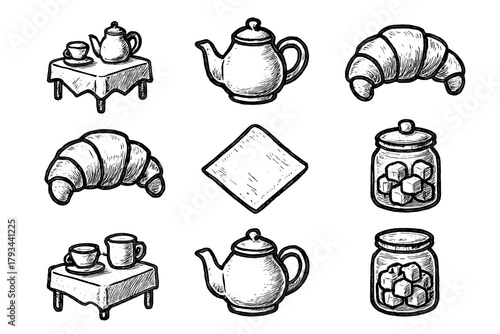 Tea breakfast napkin teapot cozy icon jar time sugar icons table vector
