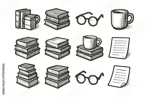 Book glasses literature paper pile books vector cup sheet corner icon modern
