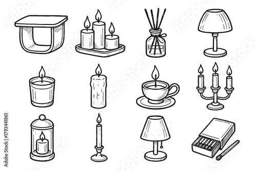 Icon matches vector tray candle table icons diffuser lamp decor modern