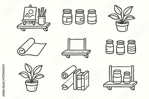 Canvas rolled space books plant shelf artistic jars paint icon art home