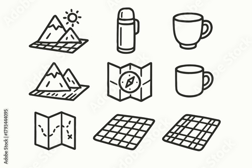 Thermos icon mountain map blanket vector picnic cup outing icons minimal essentials