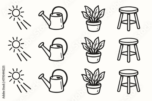 Corner can vector pot plant artistic leafy icon decor icons watering stool
