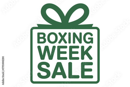 A green gift box icon with "BOXING WEEK SALE" written on it, symbolizing a sale event.