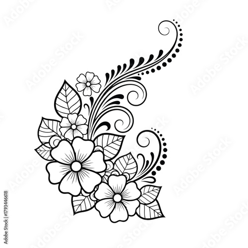 Black and white floral ornamental design with swirling vines and leaves vector