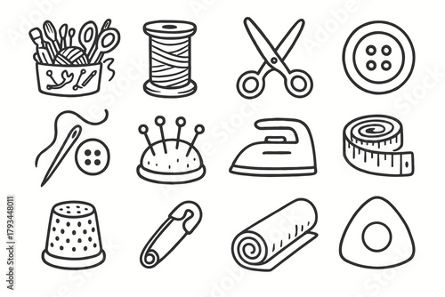 Vector safety button cushion scissors icon tools icons fabric thimble iron sewing