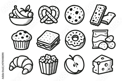 Cheese bar muffin bowl cube vector icons pretzel icon time snack granola