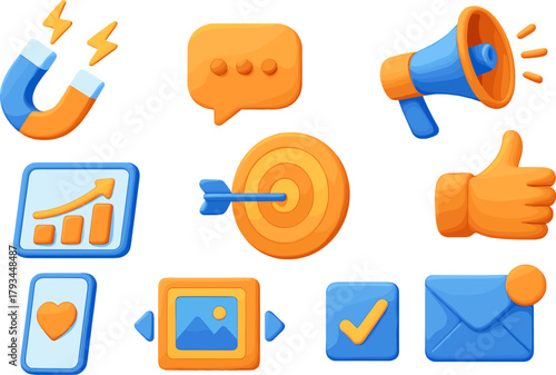 Digital Marketing and Social Media Icons – 3D Isometric Vector Set