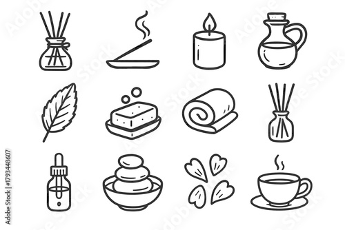 Bowl teacup rolled icon stone towel set vector aromatherapy bar oil soap