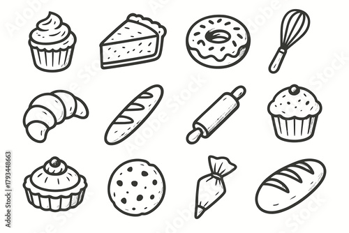 Loaf vector bag pin donut icons essentials icon cupcake piping tart bakery